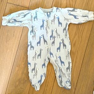 Kissy Love Giraffe Friends Blue Zip Footie, 3-6 month